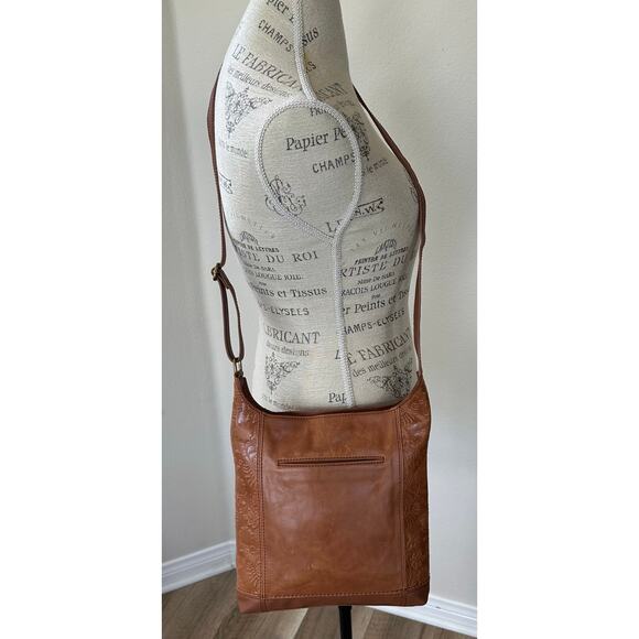 The Sak Women's De Young Small Leather Crossbody BagColor:Tobacco Floral Emboss - Picture 4 of 10